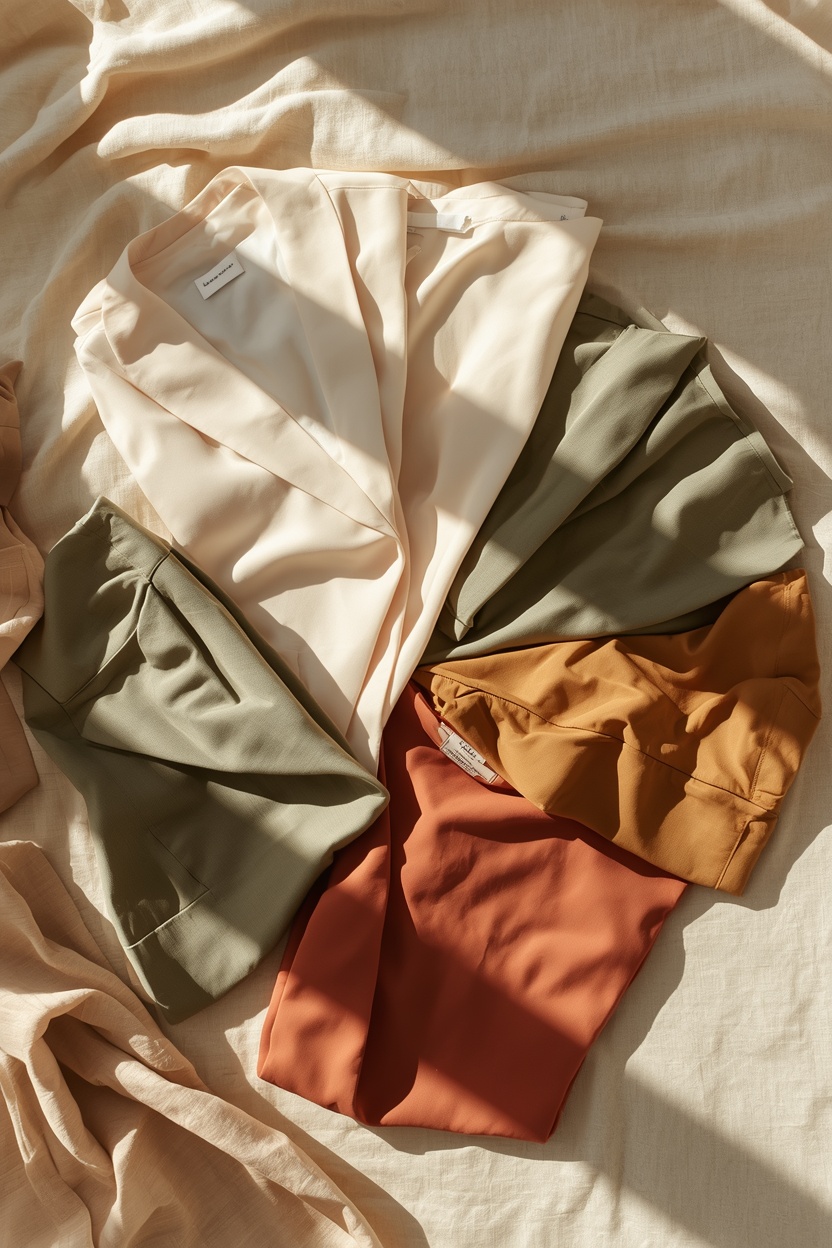 Flat lay of coordinated neutral clothing pieces