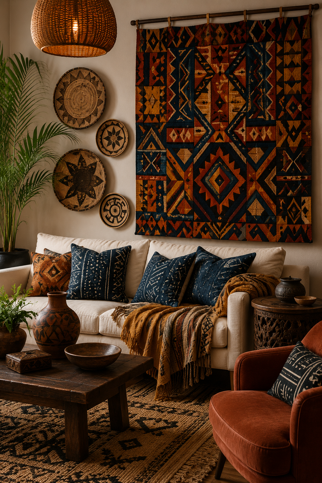 calm cozy home boho living room