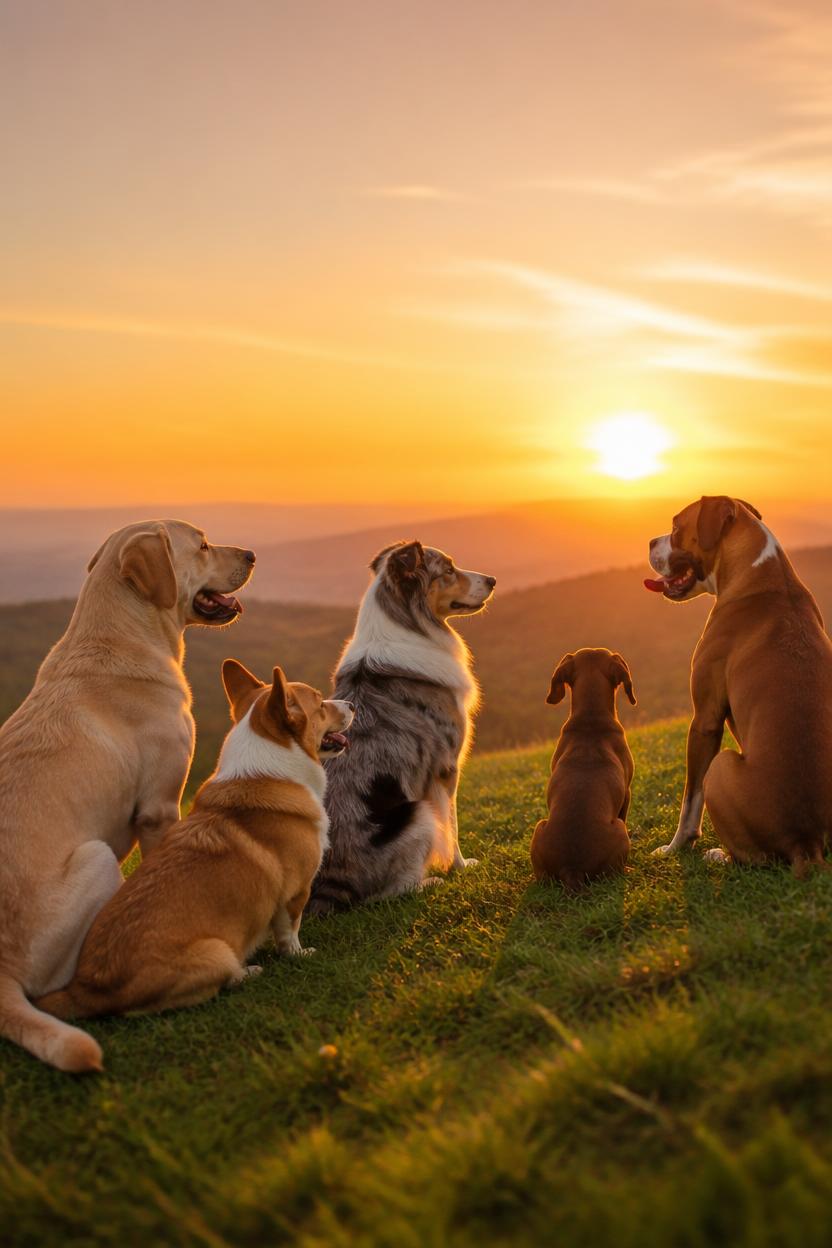 five different dogs various breeds