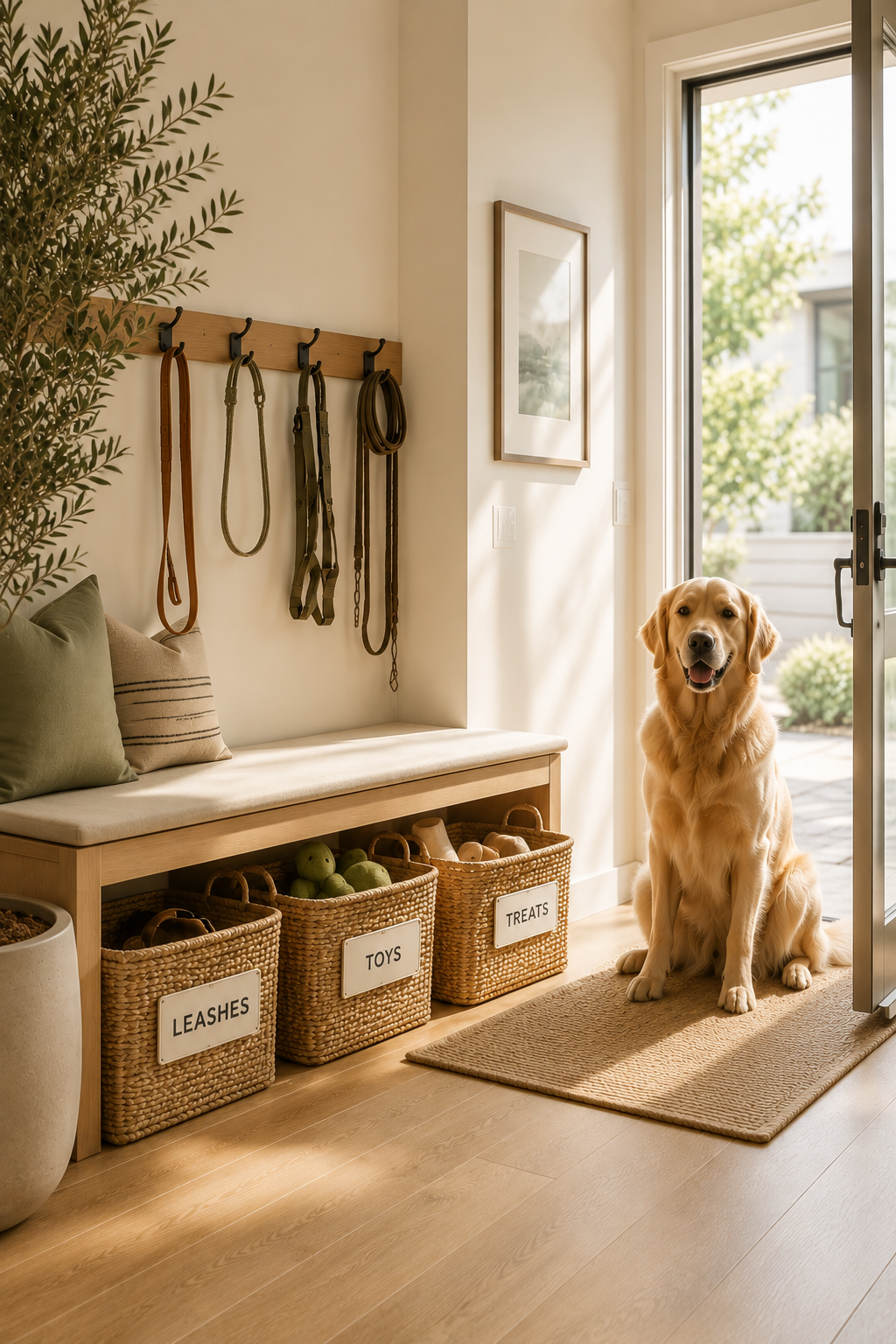 golden retriever mudroom entryway