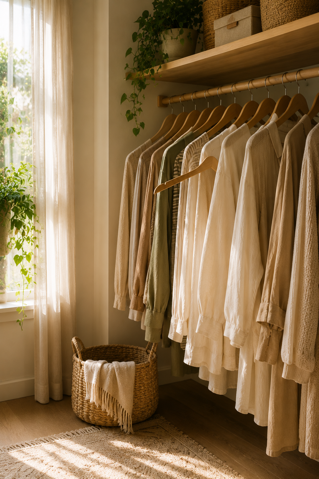 Organized closet with visible space between hangers