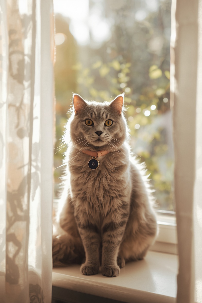 Small Bluetooth tracker disc mounted on a cat's collar