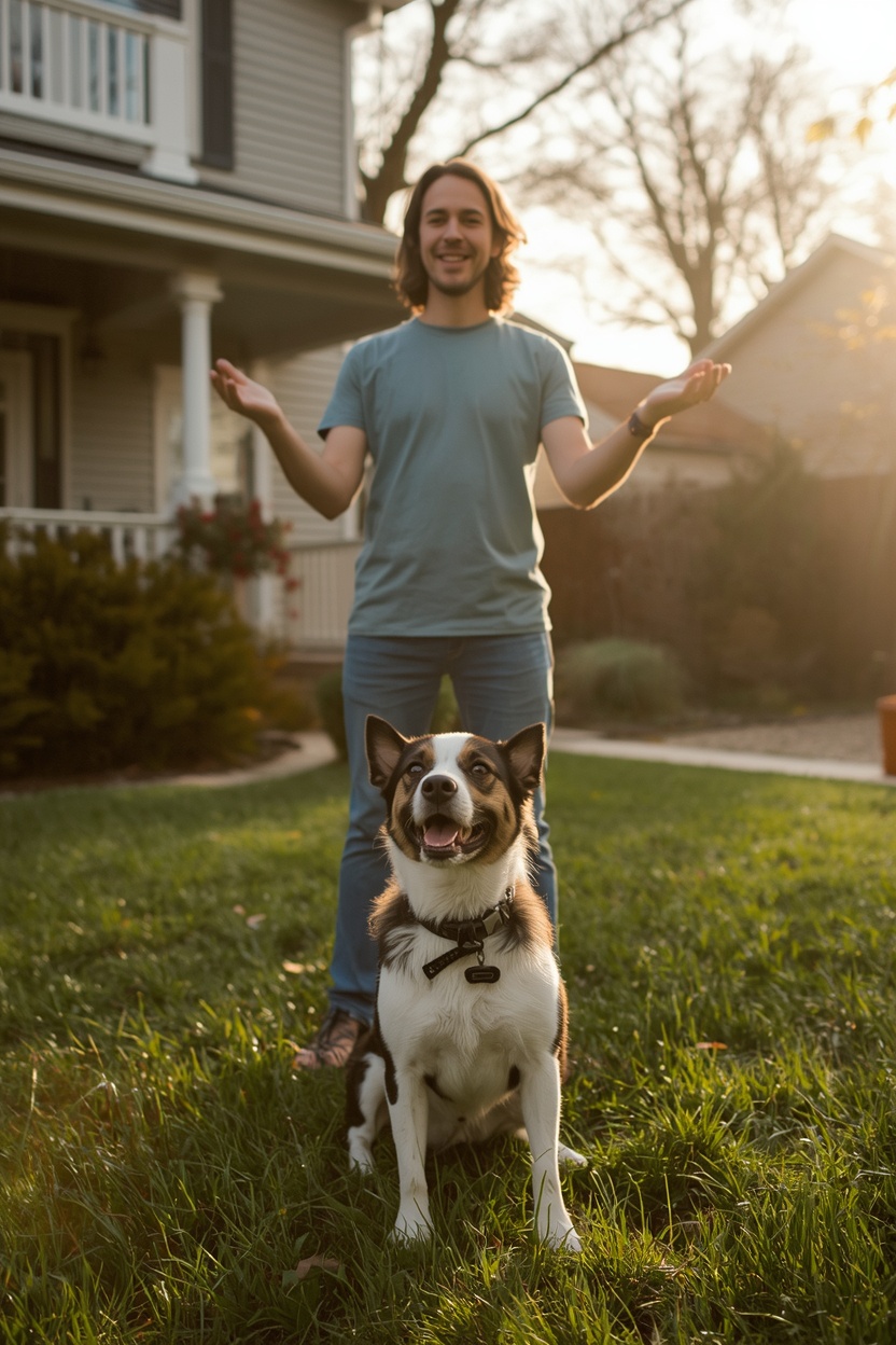 Owner calling for their dog outside the front yard