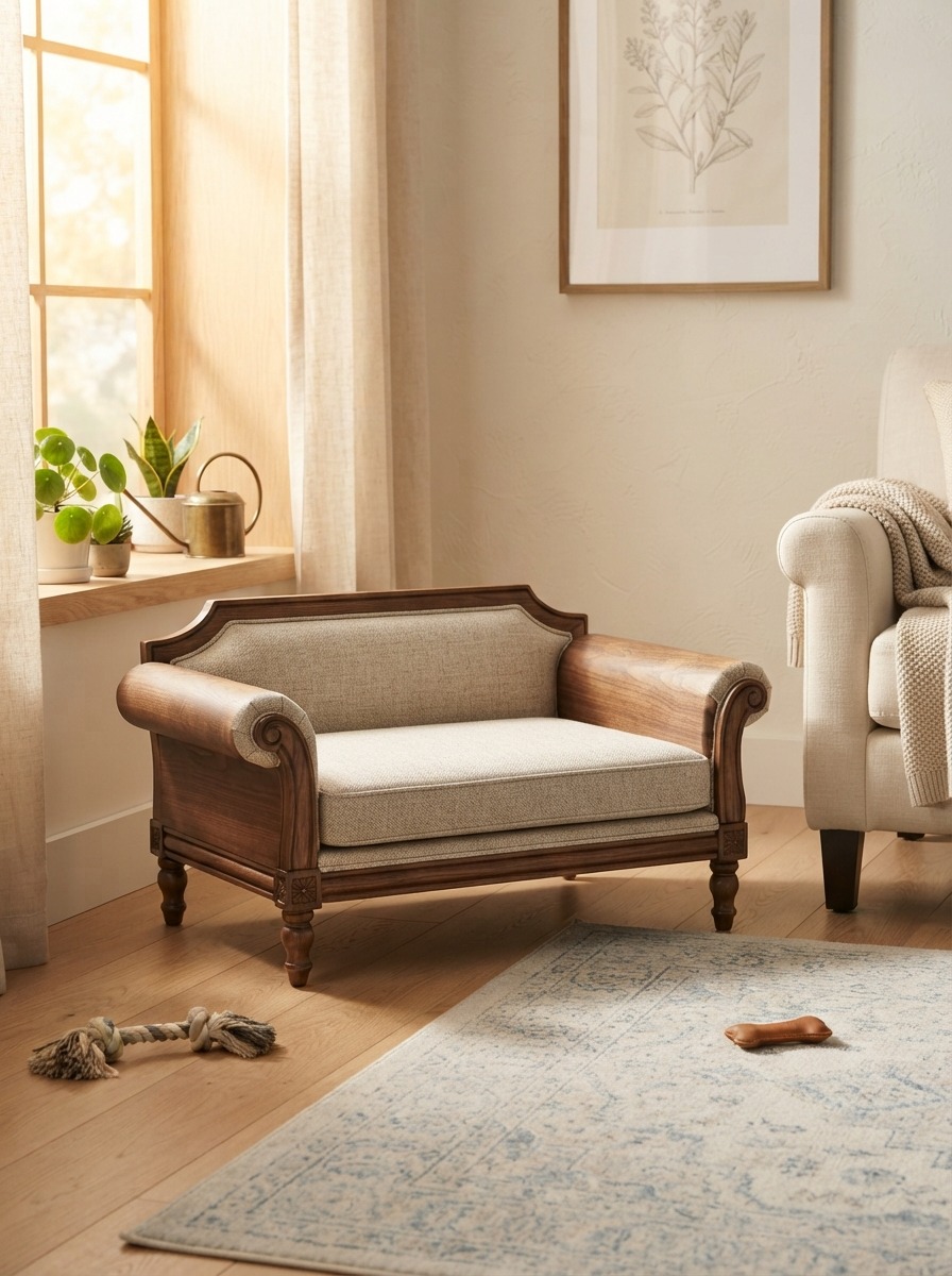 Stylish neutral-toned pet bed matching a cozy home decor style