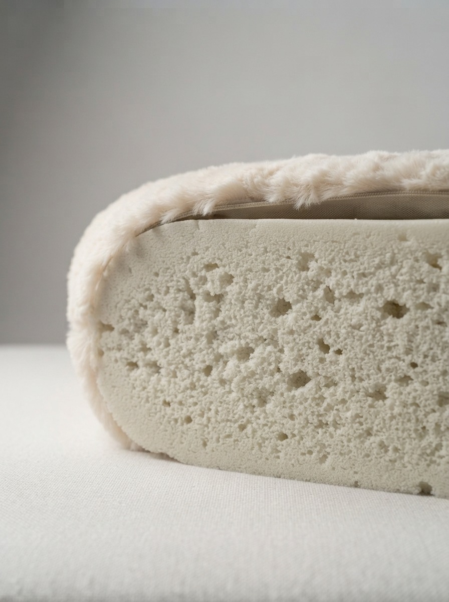 Close-up cross-section of a memory foam pet bed cushion