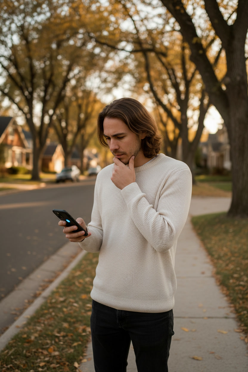 Owner checking a neighborhood map while searching for a dog